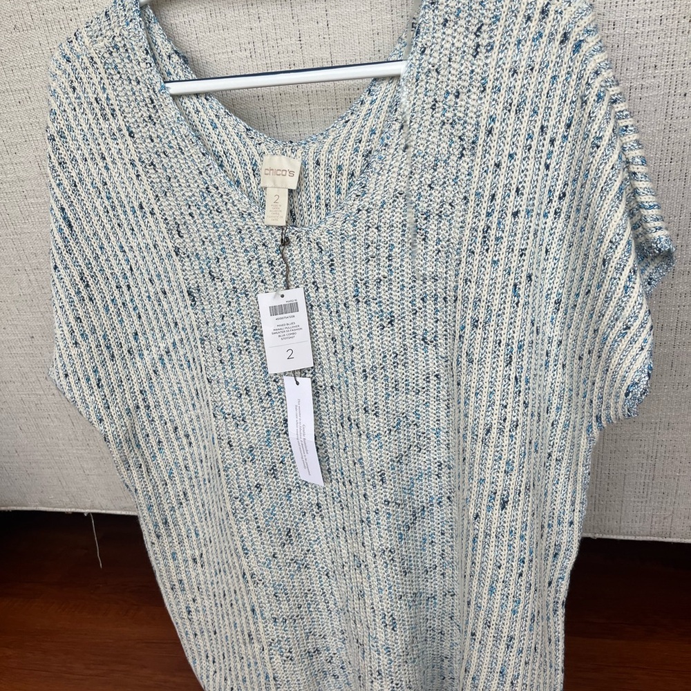 Chico's Blue and White Knit Sweater